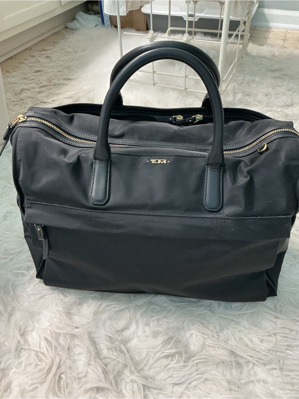 Tumi Black Voyageur Dara Carry-All Travel Bag with Gold Hardware